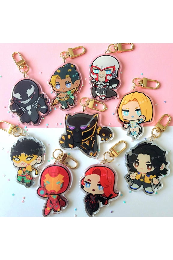 2.5 Inch Double Sided Rivals Epoxy Keychains - Wolverine/Emma Frost/Magneto/Venom/Ironman/Iron Fist + more! (1 keychain)