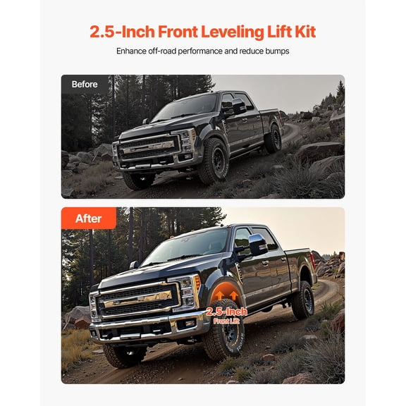 2.5 Inch Front Leveling Lift Kit for 2011-2023 Ford F250 F350 F450 Super Duty 4WD Chassis Level Kit Track Bar Relocation Bracket Coil Spring Spacers Isolators Shock Extenders