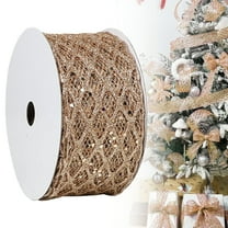 2.5 Inch Gold Glitter Diamond Mesh Wired Ribbon, 10 Yards Christmas Tree Ribbon Wired for Gift Wrapping, Wreaths, Bows, Garland, Holiday Decorations