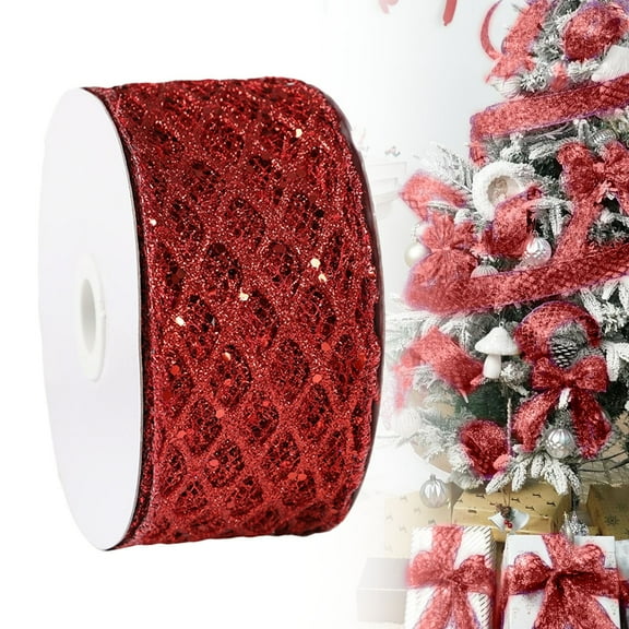 2.5 Inch Gold Glitter Diamond Mesh Wired Ribbon, 10 Yards Christmas Tree Ribbon Wired for Gift Wrapping, Wreaths, Bows, Garland, Holiday Decorations