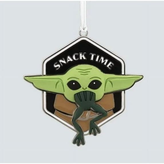 2.5 Inch Hallmark Star Wars The Mandalorian Grogu Snack Time Metal Christmas Ornament