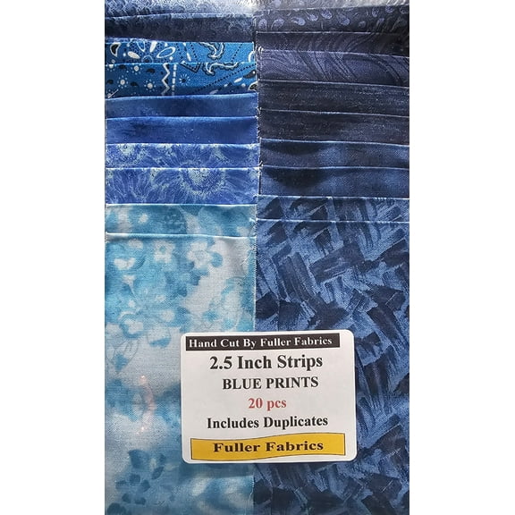 2.5 Inch Jelly Roll Strips Assorted Blue Prints 20 pcs - Hand Cut