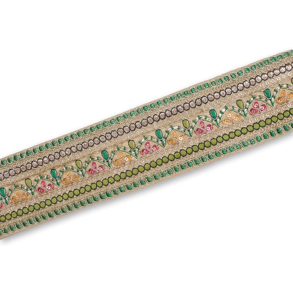 2.5 Inch Multicolored Floral Metallic Embroidered Plain Woven Corded Trim By The Yard For Sewing, Crafts, Decor, & Upholstery Projects (Nude / 1 Yard)