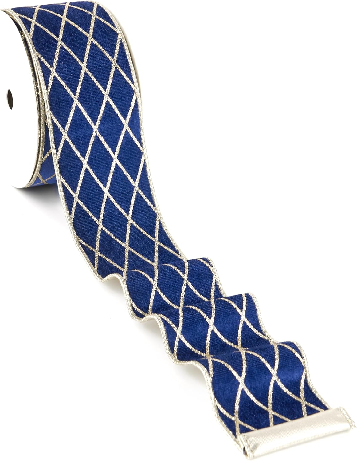 2.5 Inch Navy Blue and Gold Velvet Wired Ribbon Metallic Diamond ...
