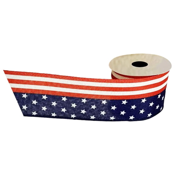 2.5 Inch Patriotic Wire Edged Ribbon, Red White Striped Fabric, Bendable Wire Trim, Extended Fabric Roll for Holiday Wreaths, Decorative Bows, Handmade Embellishment, National Ornament Craft,Z2#4PC
