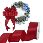 2.5 Inch Satin wired ribbon – Premium Lux Finish for Gift Wrapping, Wedding Decor, Christmas Tree, Bow Making & Floral BouquetsBurgundy