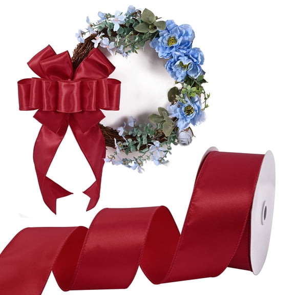 2.5 Inch Satin wired ribbon – Premium Lux Finish for Gift Wrapping, Wedding Decor, Christmas Tree, Bow Making & Floral BouquetsBurgundy