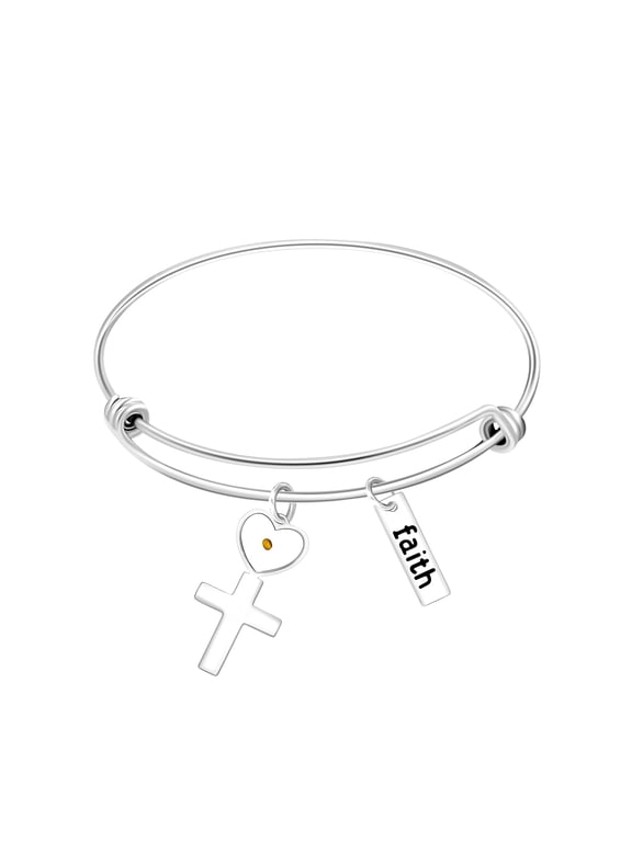 2.5 Inch Stainless Steel Faith Bracelets Bangle Mustard Seed Heart Cross Encouragement Inspirational Gift Y558