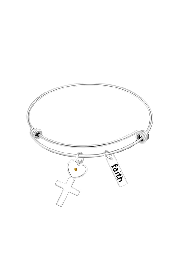 2.5 Inch Stainless Steel Faith Bracelets Bangle Mustard Seed Heart Cross Encouragement Inspirational Gift Y558