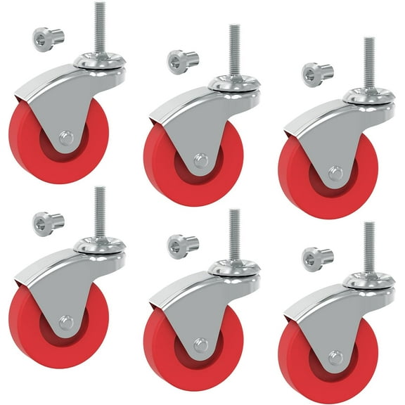 2.5 Inch Stem Caster Wheels Set of 6,Heavy Duty 360 Degree Swivel Stem Casters for Creeper Service Utility Cart Stool Post Mount,ATR6551-6PB