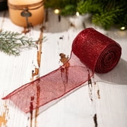 2.5 Inch Wide Christmas Wired Ribbon Snowflake Organza Sheer Glitter Ribbon for Xmas Tree, Wreath, Party Decoration, Gift Wrapping (Red, 16.4 Yards)