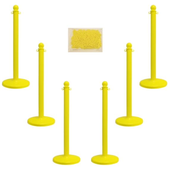 2.5 Inch Yellow Medium Duty Stanchion & Chain Kit (6 Pk)