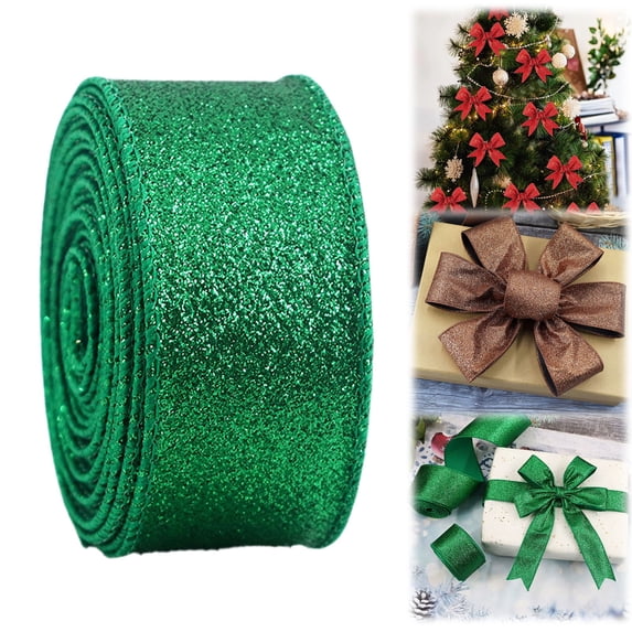 2.5 Inch x 10 Yards Metallic Glitter Wired Ribbon, Christmas Ribbon for Tree Garland Wreath DIY Crafts, 1 Roll