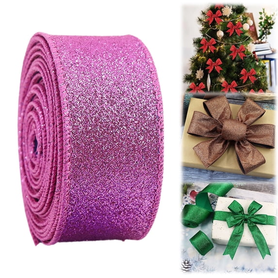 2.5 Inch x 10 Yards Metallic Glitter Wired Ribbon, Christmas Ribbon for Tree Garland Wreath DIY Crafts, 1 Roll
