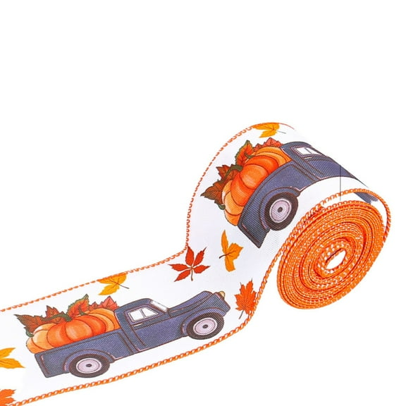 2.5 Inch x 5 Yards Thanksgiving Fall Wired Ribbon for Craft Wreath Bow Making Pumpkin Autumn Leaves Ribbon Orange Plaid Burlap Ribbon for Wrapping Thanksgiving Party Home Decoration(Car Pumpkin)