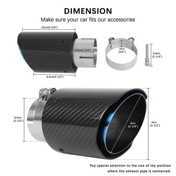 2.5" Inlet 3.5" Out Muffler Exhaust Tips Carbon Fiber For Toyota Camry SE XSE LE