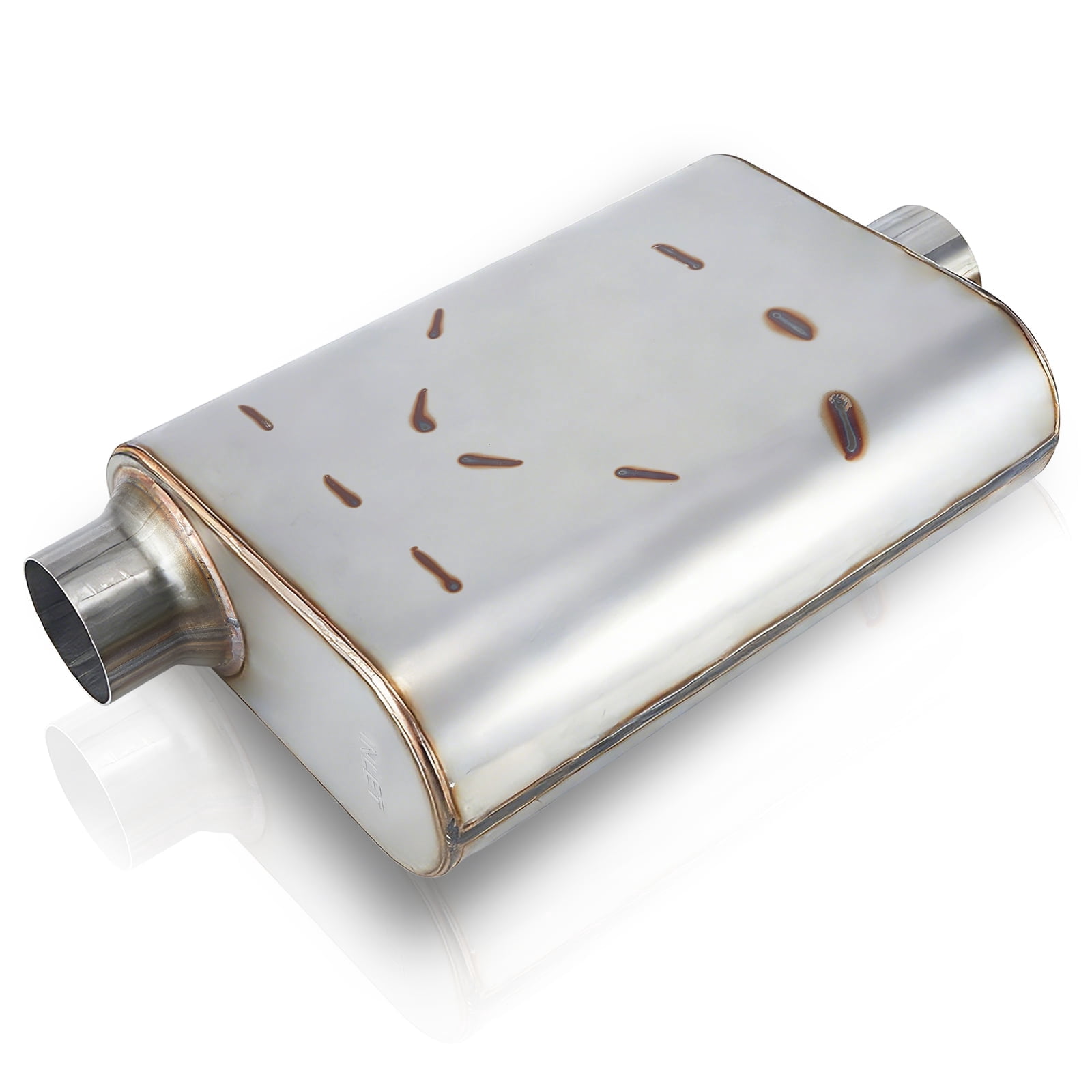 2.5" Inlet/Outlet Universal Exhaust Muffler, Stainless Steel Performance Muffler, 17" Overall Length Center-Center, Deep Aggressive Tone for Trucks, SUV, Muscle Cars