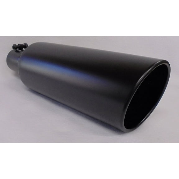 2.5" Inlet x 5" Outlet x 18" Long Rolled Edge FLAT BLACK Diesel Exhaust Tail Pipe Tip (Bolt On)