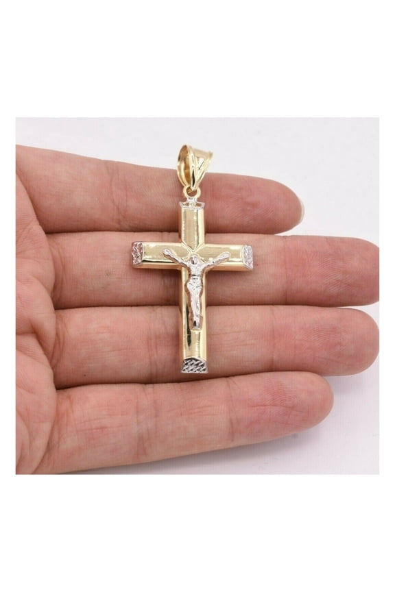 Jesus Crucifix Reversible Cross Unisex Adult Pendant 10K Yellow White Gold, 3.50 Gr - GOLDUM NYC