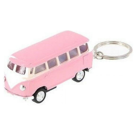 2.5" Kinsmart 1962 Volkswagen Bus Diecast Toy Car Keychain 1:64 Pastel Pink