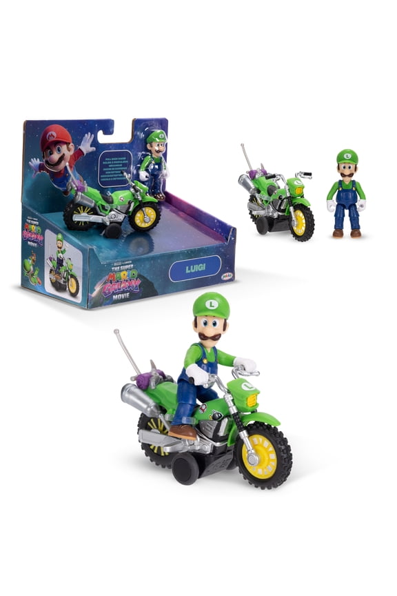 The Super Mario Galaxy Movie – 2.5 inch Action Figure with Pull Back Motorcycle – Luigi
