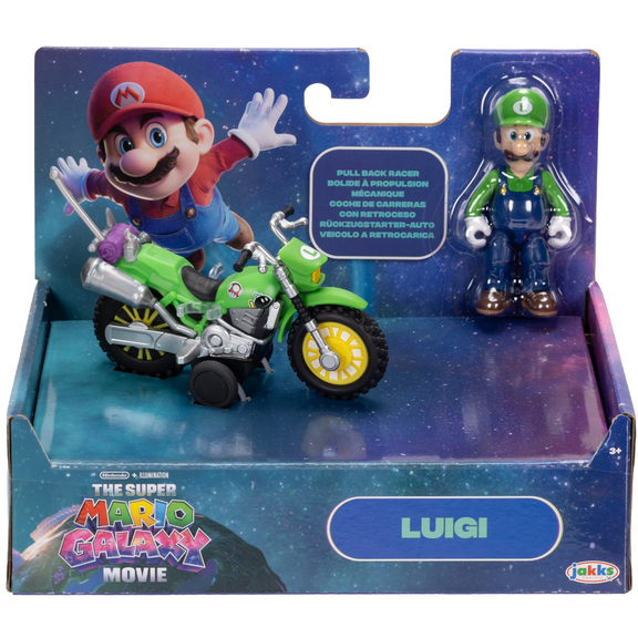 The Super Mario Galaxy Movie 2.5 inch Action Figure with Pull Back Motorcycle Luigi