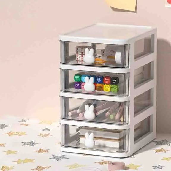2-5 Layers Clear Stacking Drawer Organizer Multi-Tier PP Storage Box Cartoon for Office/Beauty Products, Modular Desktop System
