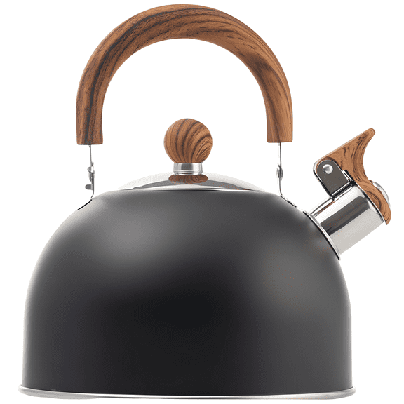2.5 Liter Black Stainless Steel Whistling Kettle, Stove Top Kettle with Loud Alert, Swift Heating, Dry-Burn Protection, For Gas, Induction, Electric Cooktops