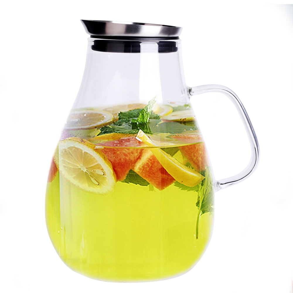 Miecux Glass Pitcher with Bamboo Lid - High Heat Resistance Stovetop Safe Pitcher for Hot/Cold Water & Iced Tea (1200ml 42oz)