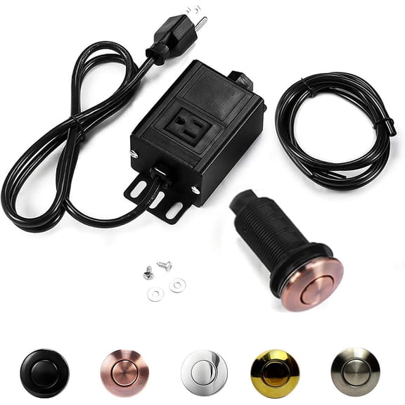 2.5" Long Single Outlet On/Off (Copper) Air Switch Garbage Disposal Push Button with Cord, Kitchen Sink Top Switch, Garbage Disposal Kit for Waste Disposal