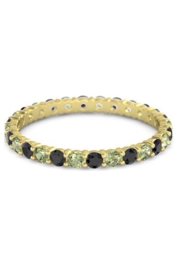 2.5 MM Black Spinel With Peridot Eternity Band 925 Sterling Silver Gold Plated Women Stacking Ring