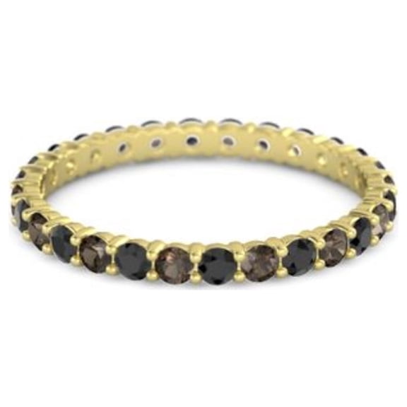 2.5 MM Black Spinel With Smoky Quartz Eternity Band 925 Sterling Silver Gold Plated Women Stacking Ring