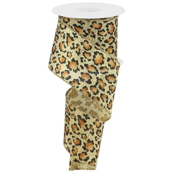 Leopard Cheetah Wired Ribbon, Brown, Black & White 2.5 inch x 10 Yard, Animal, RGC136108