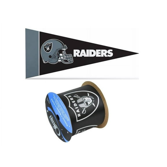 2.5" NFL Oakland Raiders Ribbon, 9 feet & Mini Pennant, Licensed NFL Offray Ribbon