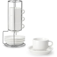 Selamica 4oz Ceramic Espresso Cups With Saucers & Metal Stand - Set Of 4 Assorted Colors
