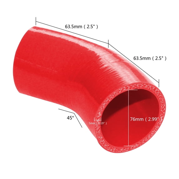 2.5" One Leg 45 Degree ID 76mm 3" Diameter 5mm Thick 4-Ply Elbow Coupler Hose