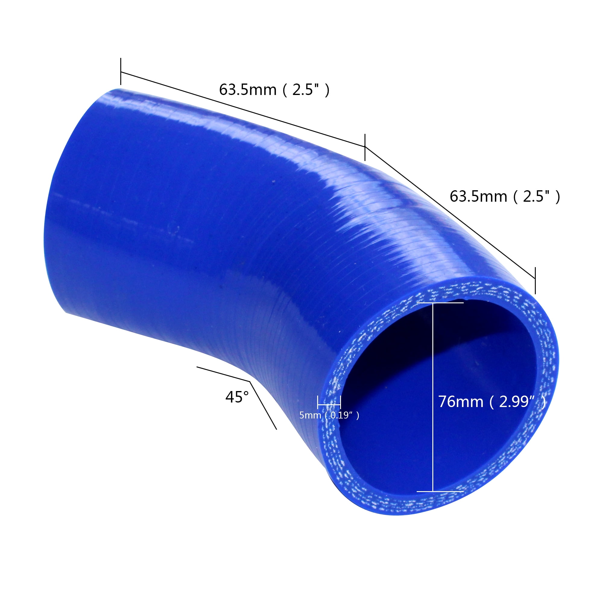2.5" One Leg 45 Degree ID 76mm 3" Diameter 5mm Thick 4-Ply Elbow Coupler Hose