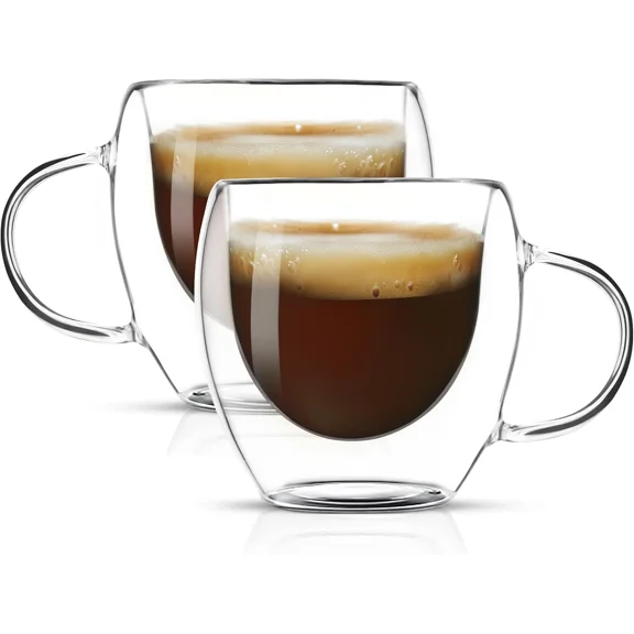 2.5 Oz Double Walled Glass Espresso Shot Glasses, Set Of 2, Demitasse Cups, Micr
