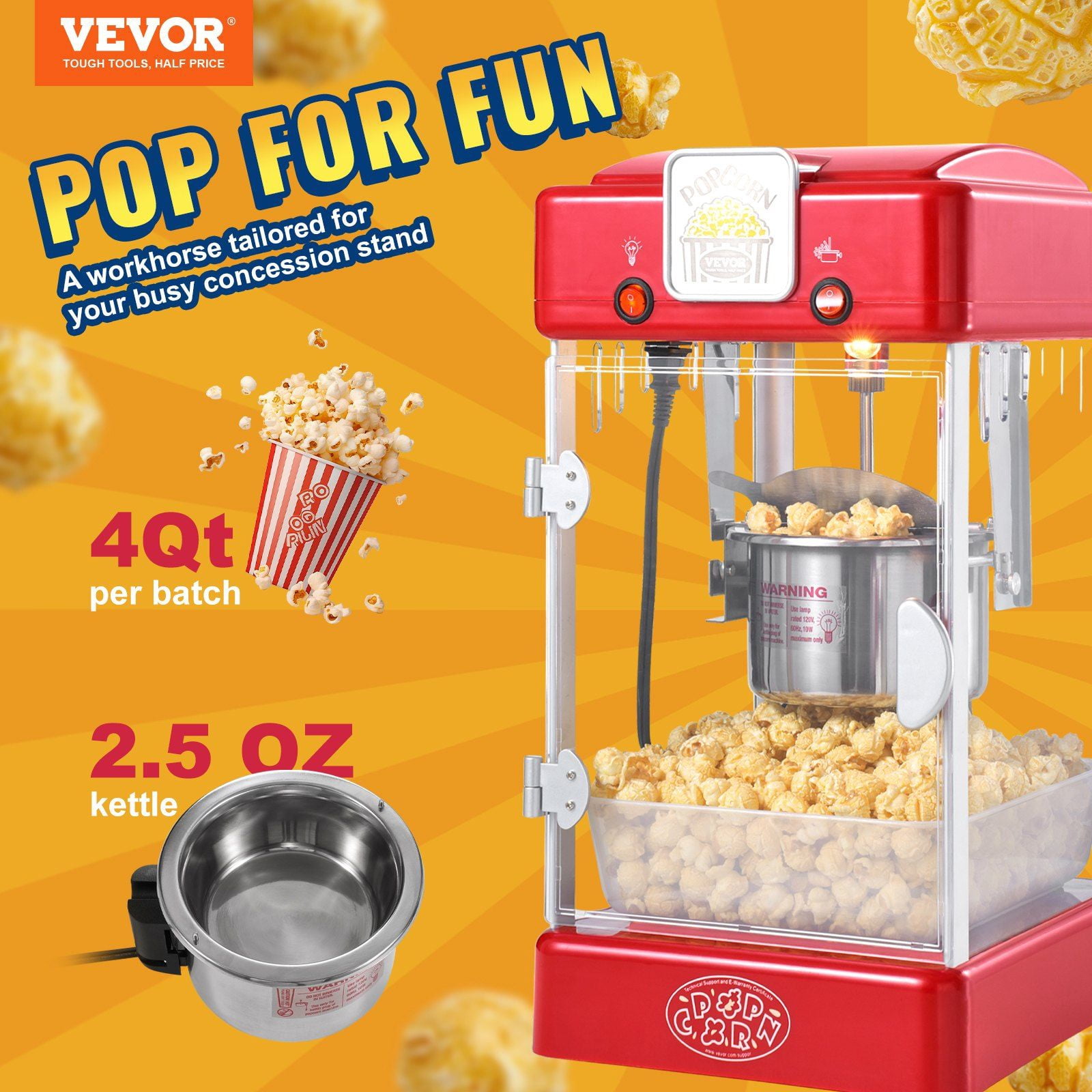 Popcorn Maker Machine Red Rectangle 2.5 Oz Red Popcorn Popper Machine - 300W Tabletop Popcorn Maker for ...
