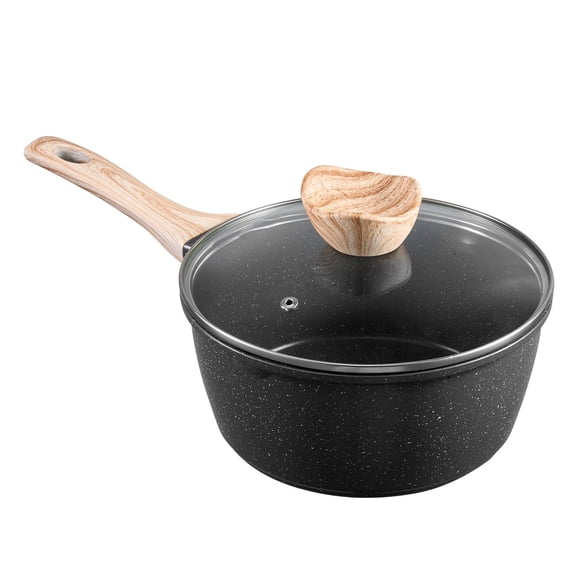 2.5 QT Nonstick Saucepan with Detachable Handle & Glass Lid, Induction Compatible Cooking Pot, Black