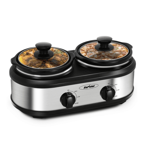 2.5 QT silver small two pot portable slow stew pot, suitable for open self-service kitchens