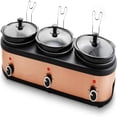 thumbnail image 1 of 2.5 Quart Slow Cooker and Buffet Server in Brushed Copper and Black Finish with 3 Ceramic Cooking Pots and Removable Lid Rests, 1 of 2