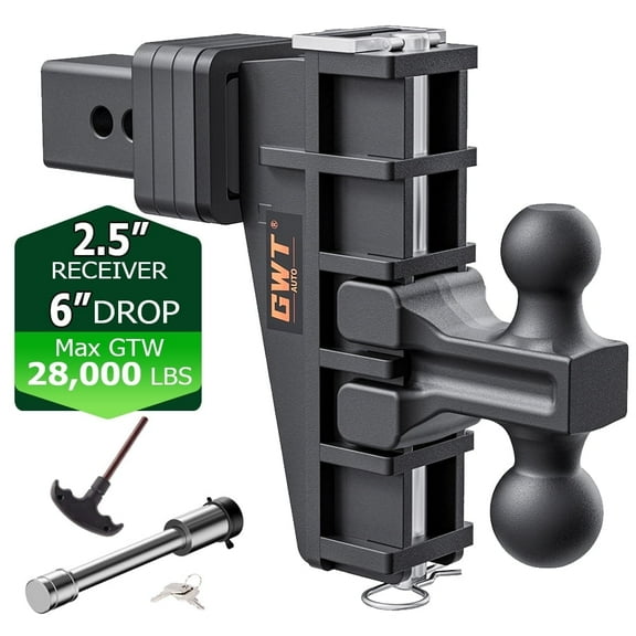 GWTAUTO 2.5" Receiver 6" Drop Adjustable Towing Hitch Dual Ball Mount Trailer 28000 lb