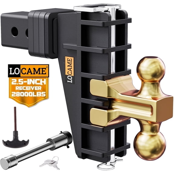 LOCAME 2.5" Receiver 6" Drop Rise Adjustable Trailer Hitch Dual Ball W/Lock 28000lb