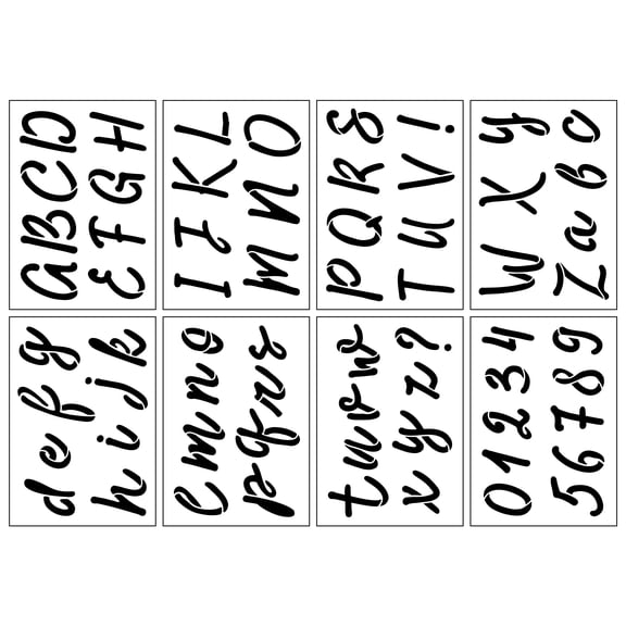 Craft Smart 2.5" Round Script Alphabet Stencils - Reusable Plastic Stencil Sheets with 64 Elegant Letter Designs per Pack, Ideal for DIY Crafts & Decor, 6 Pack