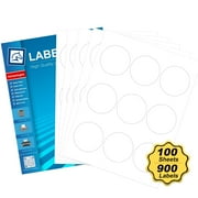 2.5" Round Sticker Labels for Laser/Ink Jet Printers, White Printable Labels Sheets, Circle Sticker Labels, 100 Sheets | 900 Labels (HB-C009)