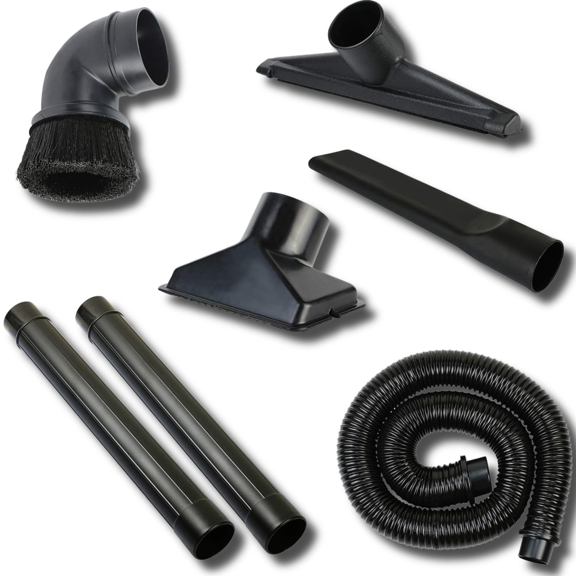 2.5" Shop Vac Attachments – 7-Piece Kit with Hose, Extension Wands, Utility Nozzle, Crevice Tool – Wet Dry Vacuum Accessories for Woodworking Shops, Dust Collector, Garage, Cabinet Use