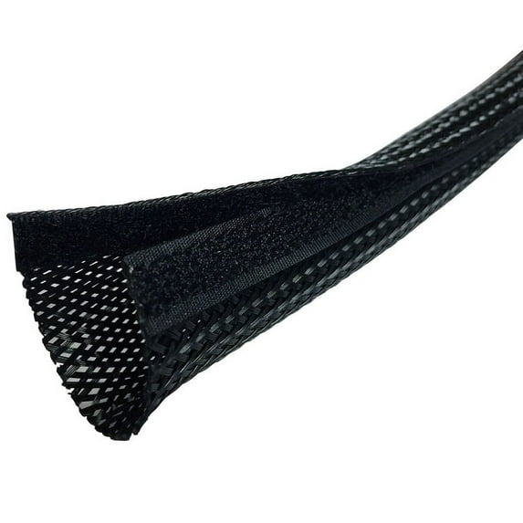 2.5" Side Entry Cable Wrap Sleeve with Hook & Loop Fastener - Length: 25 Feet - Color: Black