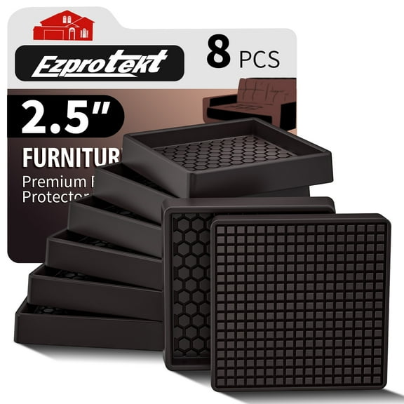 2.5'' Square Rubber Anti Slip Furniture Pads for Hardwoods Floors, 8 Pcs Non Slip Furniture Coasters, Furniture Leg Floor Protectors Caster Cups, Sofa Couch Bed Stoppers to Prevent Sliding (Brown)