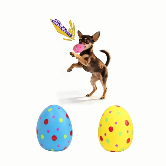 2.5'' Squeak Easter eggs, candies Latex Dog Toy Football Chew Fetch Throw Ball for Medium Dogs Interactive Play-2 Pcs